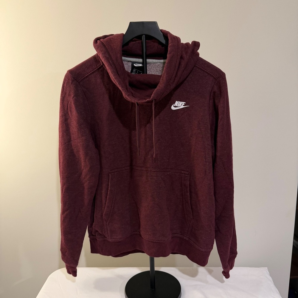 Nike Sportswear Essential Funnel Neck Hoodie Burgundy Heather Fleece M